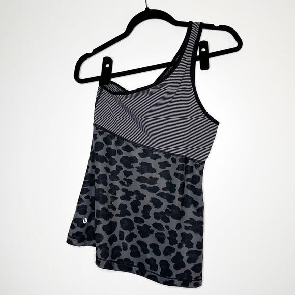 Lululemon One Shoulder Animal Print Striped Tank Women's Gray Black Size 6? - Picture 3 of 4